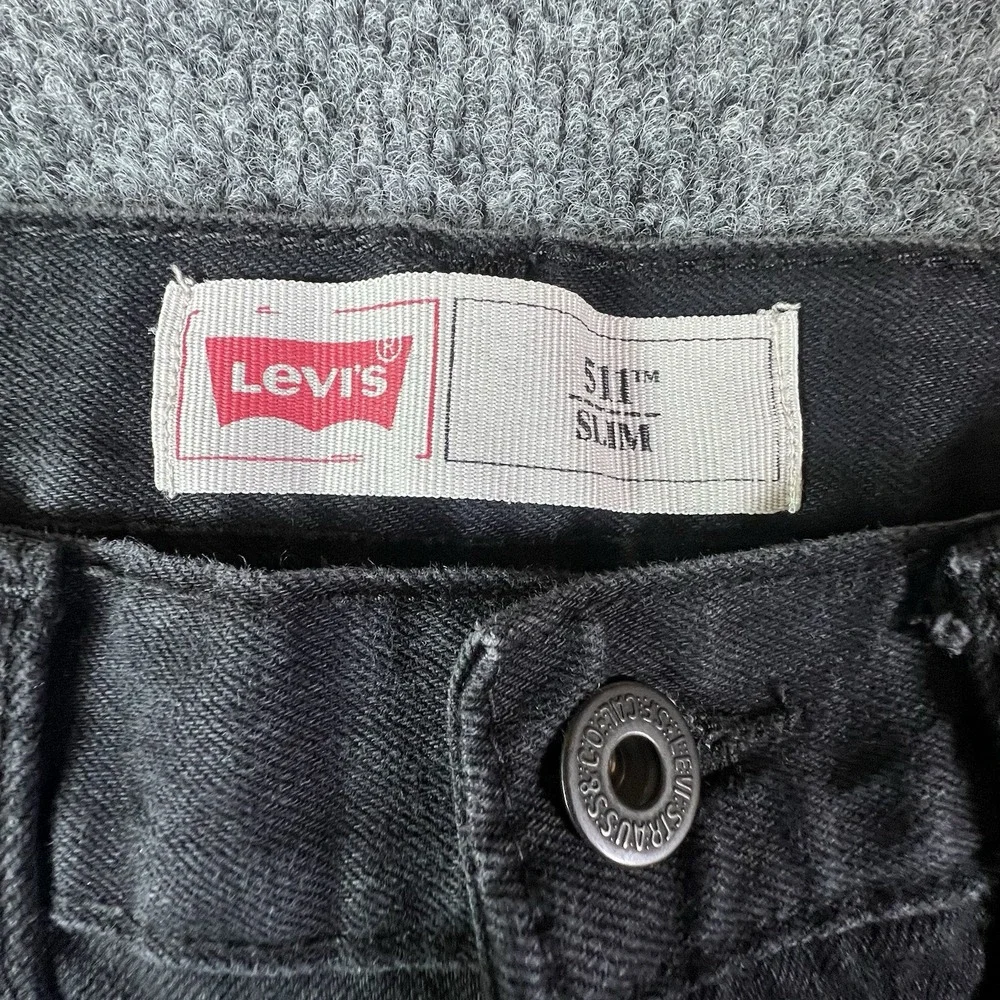 Levi's 511 Slim Fit Stretch Jeans Men's W28 L28 Black Denim Mid Rise Skinny Tape